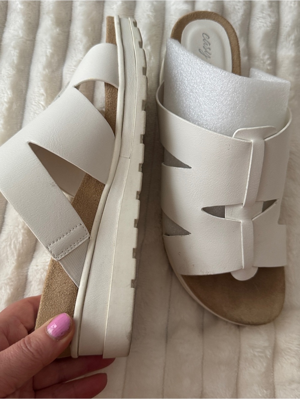 Easy Spirit Women's White Slide Sandals with Cutout Straps